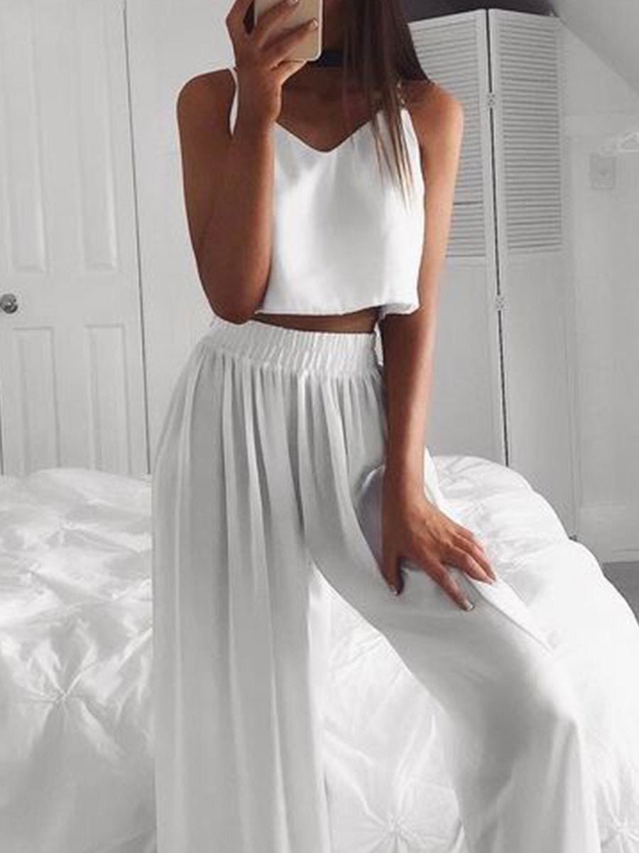 Women's Sets Sling Crop Top & Wide Leg Pants Two-Piece Set - Sets - Instastyled | Online Fashion Free Shipping Clothing, Dresses, Tops, Shoes - 31/05/2022 - 40-50 - Bottoms