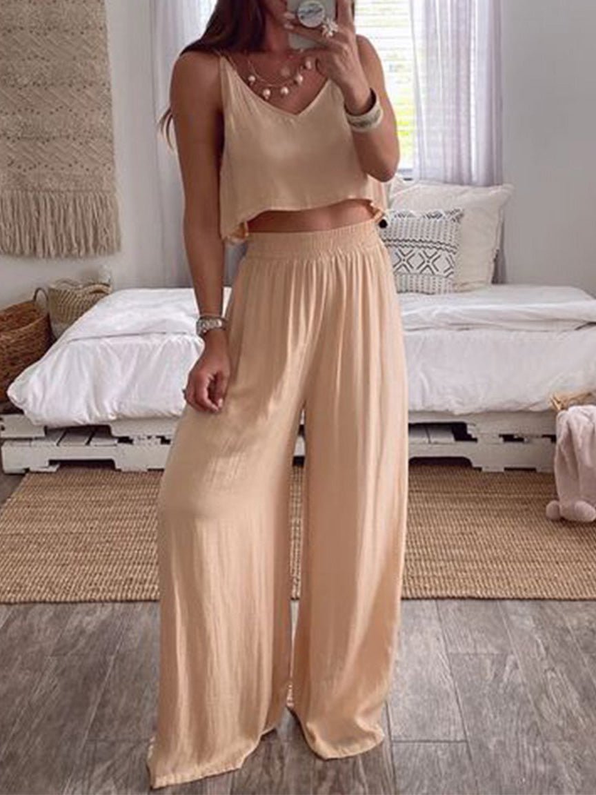 Women's Sets Sling Crop Top & Wide Leg Pants Two-Piece Set - Sets - Instastyled | Online Fashion Free Shipping Clothing, Dresses, Tops, Shoes - 31/05/2022 - 40-50 - Bottoms