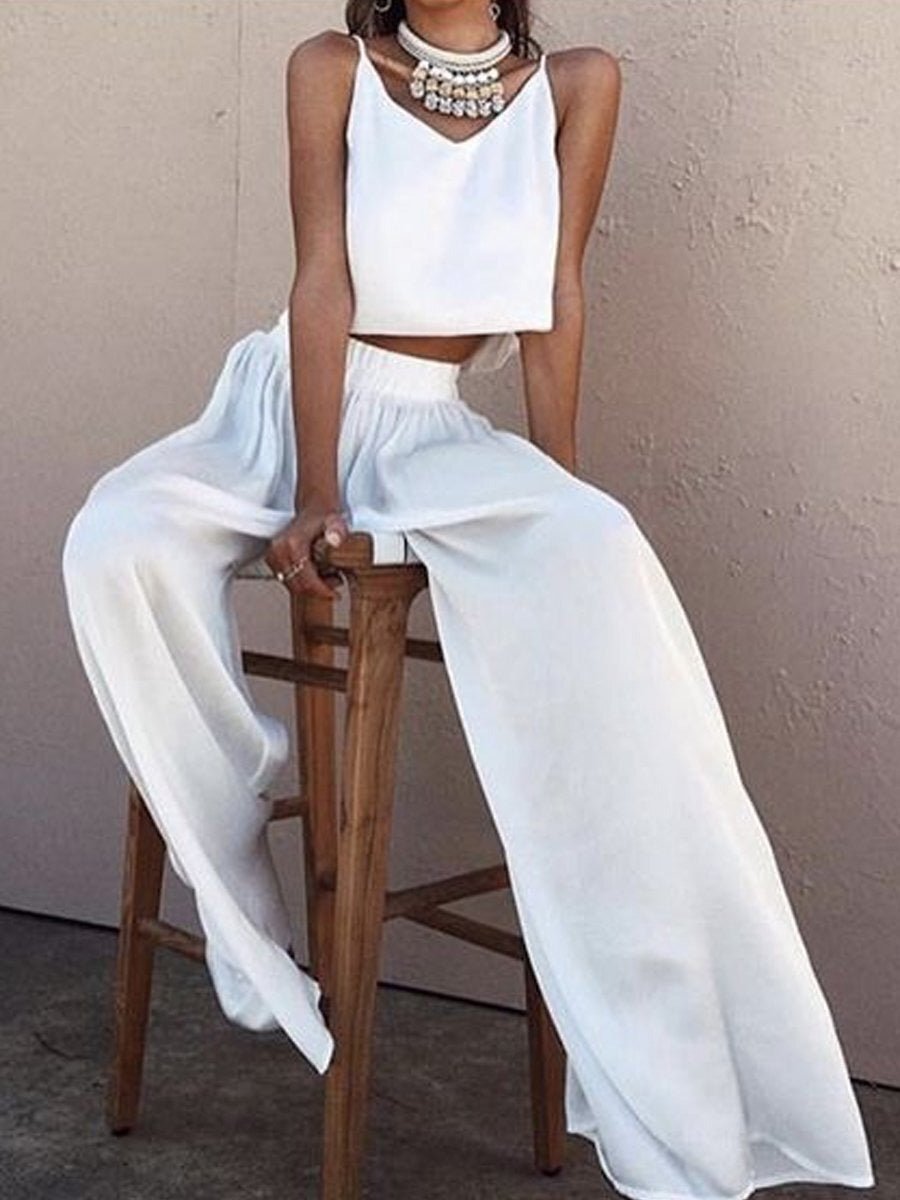 Women's Sets Sling Crop Top & Wide Leg Pants Two-Piece Set - Sets - Instastyled | Online Fashion Free Shipping Clothing, Dresses, Tops, Shoes - 31/05/2022 - 40-50 - Bottoms