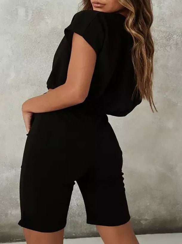 Women's Sets Sloping Shoulder Drawstring Top & Cropped Pants Two-Piece Set - Sets - Instastyled | Online Fashion Free Shipping Clothing, Dresses, Tops, Shoes - 12/08/2022 - Bottoms - Color_Black