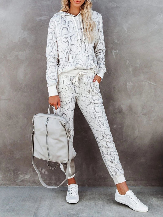 Women's Sets Snake Print Hooded & Elasticated Trousers Two-Piece Suit - Sets - INS | Online Fashion Free Shipping Clothing, Dresses, Tops, Shoes - 23/10/2021 - 30-40 - Bottoms