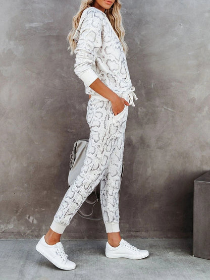 Women's Sets Snake Print Hooded & Elasticated Trousers Two-Piece Suit - Sets - INS | Online Fashion Free Shipping Clothing, Dresses, Tops, Shoes - 23/10/2021 - 30-40 - Bottoms