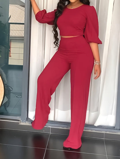 Women's Sets Solid Balloon Sleeve Top & Pants Casual Two-Piece Set - Sets - Instastyled | Online Fashion Free Shipping Clothing, Dresses, Tops, Shoes - 25/07/2022 - 40-50 - bottoms