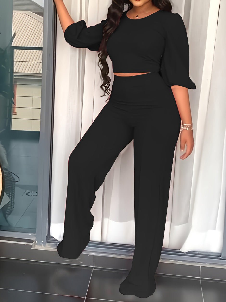 Women's Sets Solid Balloon Sleeve Top & Pants Casual Two-Piece Set - Sets - Instastyled | Online Fashion Free Shipping Clothing, Dresses, Tops, Shoes - 25/07/2022 - 40-50 - bottoms