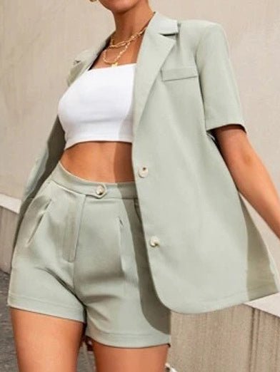 Women's Sets Solid Blazer & High Waist Shorts Two-Piece Set - Sets - Instastyled | Online Fashion Free Shipping Clothing, Dresses, Tops, Shoes - 22/04/2022 - Bottoms - Color_Black