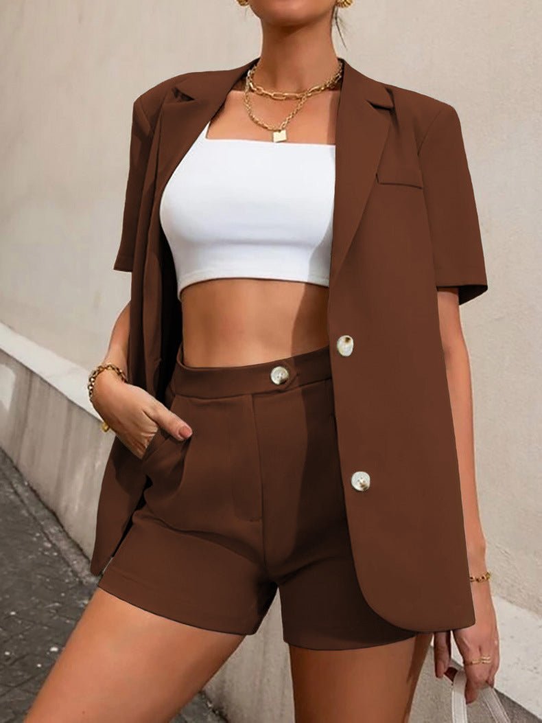 Women's Sets Solid Blazer & High Waist Shorts Two-Piece Set - Sets - Instastyled | Online Fashion Free Shipping Clothing, Dresses, Tops, Shoes - 22/04/2022 - Bottoms - Color_Black