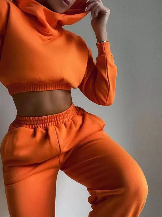 Women's Sets Solid Crop Hoody & Trousers Two Piece Set - Sets - Instastyled | Online Fashion Free Shipping Clothing, Dresses, Tops, Shoes - 26/08/2022 - 30-40 - bottoms
