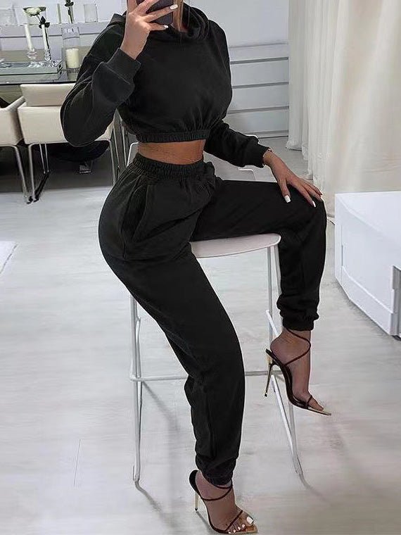 Women's Sets Solid Crop Hoody & Trousers Two Piece Set - Sets - Instastyled | Online Fashion Free Shipping Clothing, Dresses, Tops, Shoes - 26/08/2022 - 30-40 - bottoms