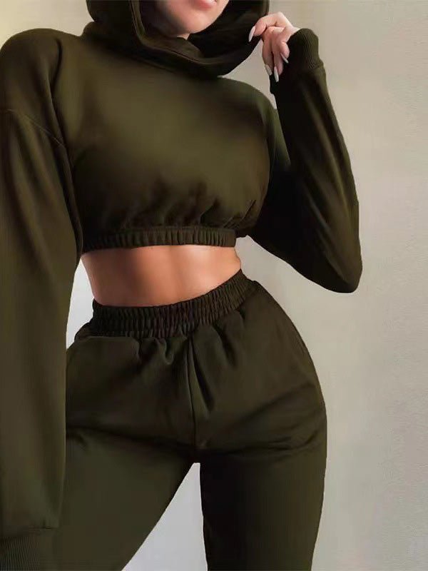 Women's Sets Solid Crop Hoody & Trousers Two Piece Set - Sets - Instastyled | Online Fashion Free Shipping Clothing, Dresses, Tops, Shoes - 26/08/2022 - 30-40 - bottoms