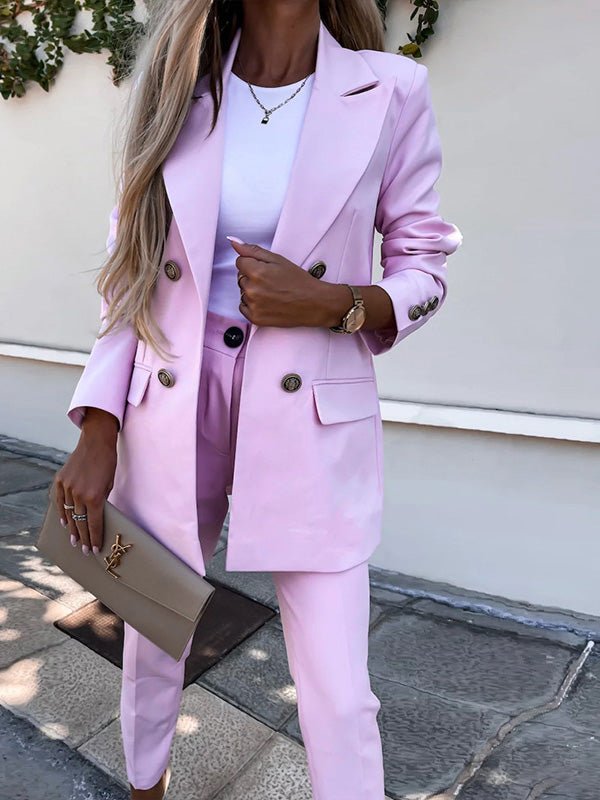 Women's Sets Solid Double Breasted Blazer & Pants Two Piece Set - Sets - Instastyled | Online Fashion Free Shipping Clothing, Dresses, Tops, Shoes - 20/09/2022 - bottoms - color-green