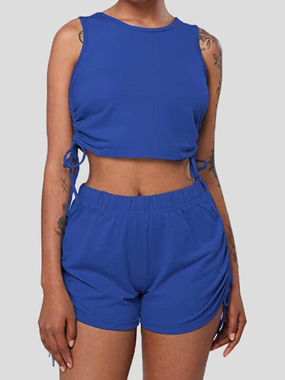 Women's Sets Solid Drawstring Tank Top & Shorts Two-Piece Set - Sets - Instastyled | Online Fashion Free Shipping Clothing, Dresses, Tops, Shoes - 30-40 - 30/04/2022 - Bottoms