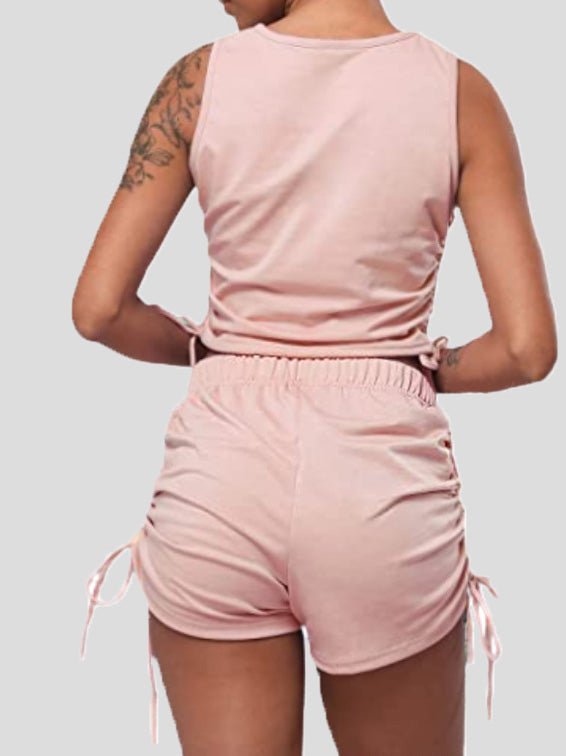 Women's Sets Solid Drawstring Tank Top & Shorts Two-Piece Set - Sets - Instastyled | Online Fashion Free Shipping Clothing, Dresses, Tops, Shoes - 30-40 - 30/04/2022 - Bottoms