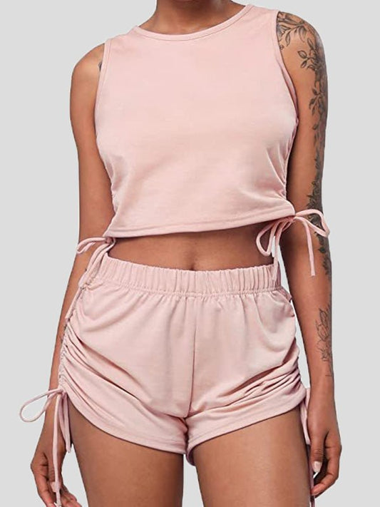 Women's Sets Solid Drawstring Tank Top & Shorts Two-Piece Set - Sets - Instastyled | Online Fashion Free Shipping Clothing, Dresses, Tops, Shoes - 30-40 - 30/04/2022 - Bottoms