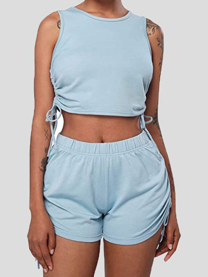 Women's Sets Solid Drawstring Tank Top & Shorts Two-Piece Set - Sets - Instastyled | Online Fashion Free Shipping Clothing, Dresses, Tops, Shoes - 30-40 - 30/04/2022 - Bottoms