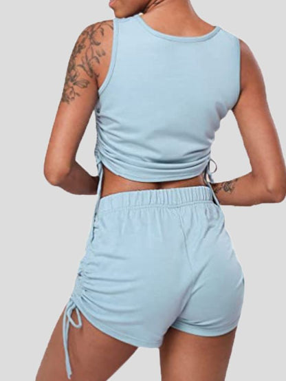 Women's Sets Solid Drawstring Tank Top & Shorts Two-Piece Set - Sets - Instastyled | Online Fashion Free Shipping Clothing, Dresses, Tops, Shoes - 30-40 - 30/04/2022 - Bottoms