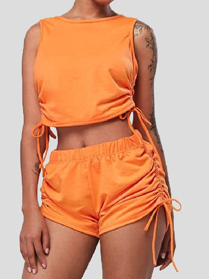 Women's Sets Solid Drawstring Tank Top & Shorts Two-Piece Set - Sets - Instastyled | Online Fashion Free Shipping Clothing, Dresses, Tops, Shoes - 30-40 - 30/04/2022 - Bottoms