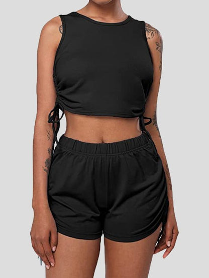 Women's Sets Solid Drawstring Tank Top & Shorts Two-Piece Set - Sets - Instastyled | Online Fashion Free Shipping Clothing, Dresses, Tops, Shoes - 30-40 - 30/04/2022 - Bottoms