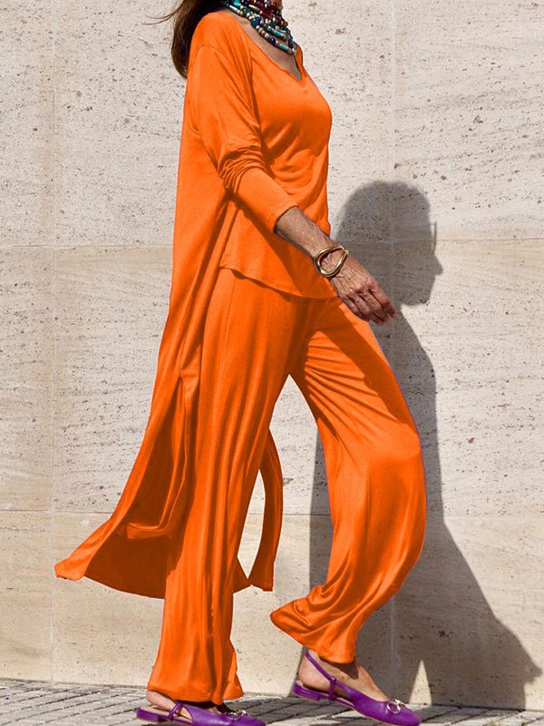 Women's Sets Solid Irregular Lace-Up Top & Trousers Two-Piece Set - Sets - Instastyled | Online Fashion Free Shipping Clothing, Dresses, Tops, Shoes - 24/10/2022 - bottoms - color-orange