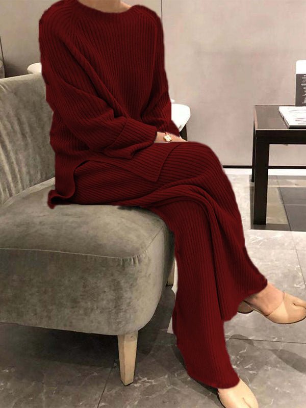 Women's Sets Solid Knitted Long Sleeve Sweater Pants Casual Two-piece Suit - Sets - Instastyled | Online Fashion Free Shipping Clothing, Dresses, Tops, Shoes - 40-50 - 6/1/2023 - bottoms