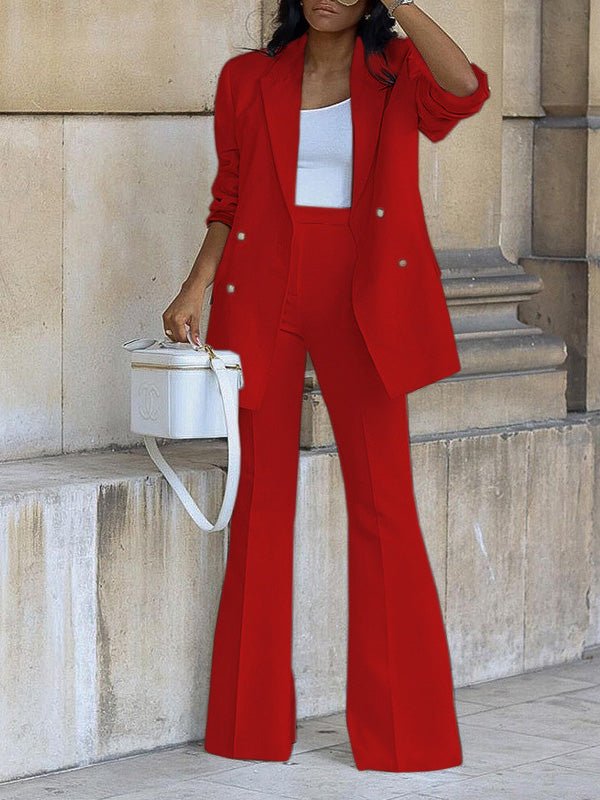 Women's Sets Solid Lapel Blazers & Wide Leg Pants Two-Piece Set - Sets - Instastyled | Online Fashion Free Shipping Clothing, Dresses, Tops, Shoes - 22/08/2022 - bottoms - color-black