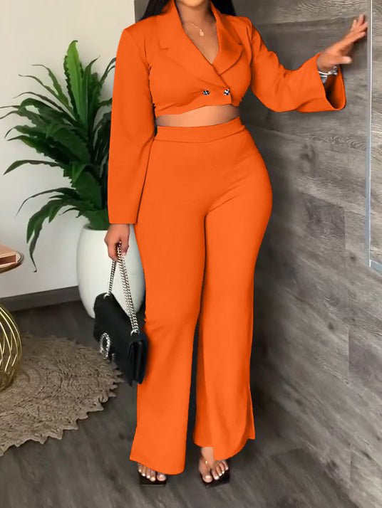 Women's Sets Solid Lapel Crop Blazers & Trousers Two Piece Set - Sets - Instastyled | Online Fashion Free Shipping Clothing, Dresses, Tops, Shoes - 25/08/2022 - Bottoms - Color_Black