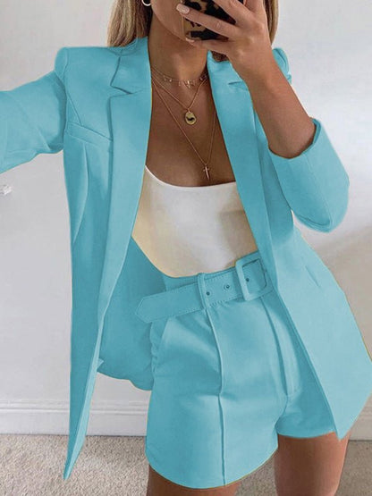 Women's Sets Solid Lapel Suit Shorts Two Piece Set - Sets - Instastyled | Online Fashion Free Shipping Clothing, Dresses, Tops, Shoes - 10/06/2022 - Bottoms - Color_Blue