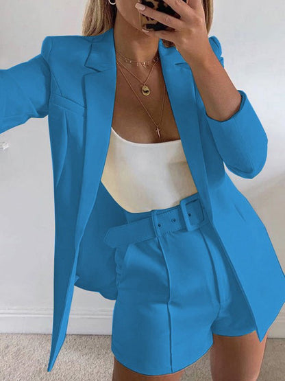 Women's Sets Solid Lapel Suit Shorts Two Piece Set - Sets - Instastyled | Online Fashion Free Shipping Clothing, Dresses, Tops, Shoes - 10/06/2022 - Bottoms - Color_Blue