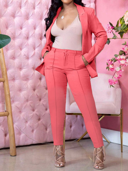 Women's Sets Solid Lapel Suit & Slim Pants Two-Piece Set - Sets - Instastyled | Online Fashion Free Shipping Clothing, Dresses, Tops, Shoes - 16/02/2022 - 40-50 - Bottoms