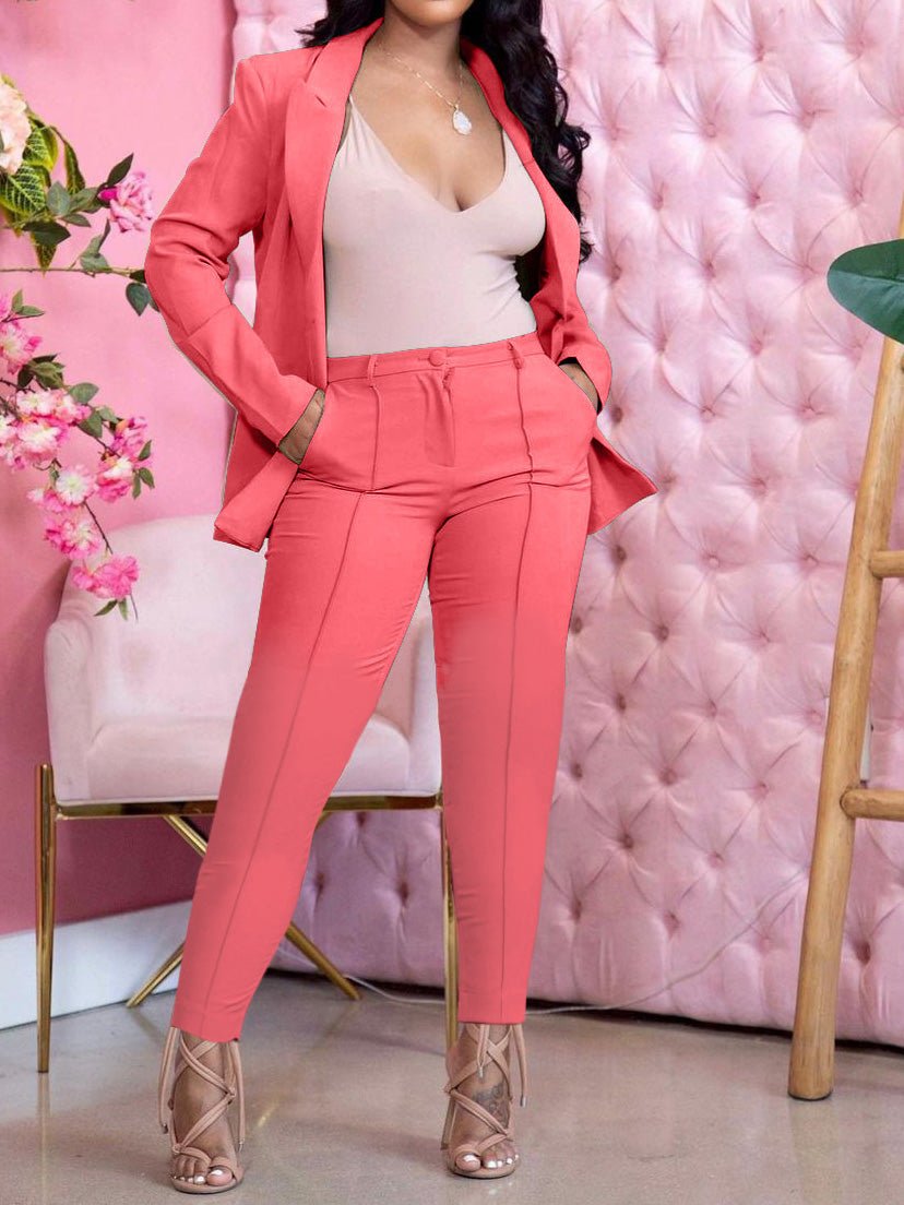 Women's Sets Solid Lapel Suit & Slim Pants Two-Piece Set - Sets - Instastyled | Online Fashion Free Shipping Clothing, Dresses, Tops, Shoes - 16/02/2022 - 40-50 - Bottoms