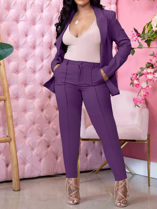 Women's Sets Solid Lapel Suit & Slim Pants Two-Piece Set - Sets - Instastyled | Online Fashion Free Shipping Clothing, Dresses, Tops, Shoes - 16/02/2022 - 40-50 - Bottoms