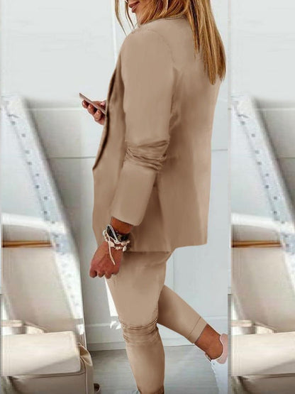 Women's Sets Solid Long Sleeve Blazer & Pants Two Piece Set - Sets - Instastyled | Online Fashion Free Shipping Clothing, Dresses, Tops, Shoes - 16/09/2022 - Bottoms - Color_Beige