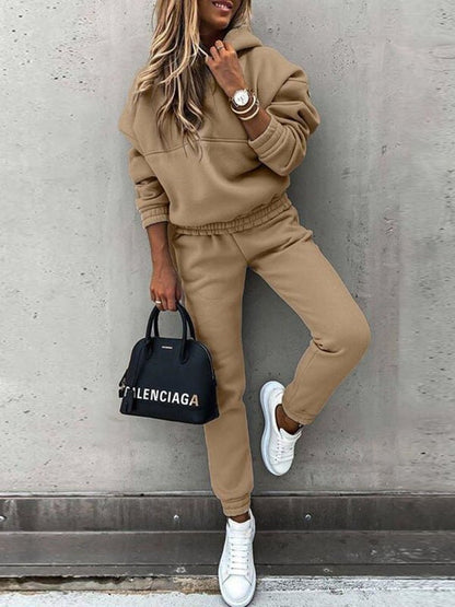 Women's Sets Solid Long Sleeve Hoody & Pants Two-Piece Set - Sets - Instastyled | Online Fashion Free Shipping Clothing, Dresses, Tops, Shoes - 29/08/2022 - Bottoms - Color_Black