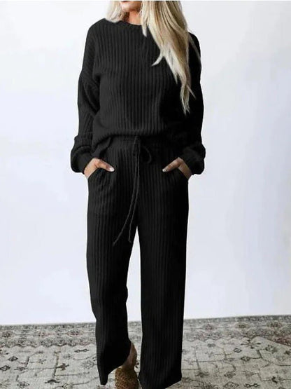 Women's Sets Solid Long Sleeve Top & Pants Casual Two Piece Set - Sets - Instastyled | Online Fashion Free Shipping Clothing, Dresses, Tops, Shoes - 09/09/2022 - 40-50 - bottoms