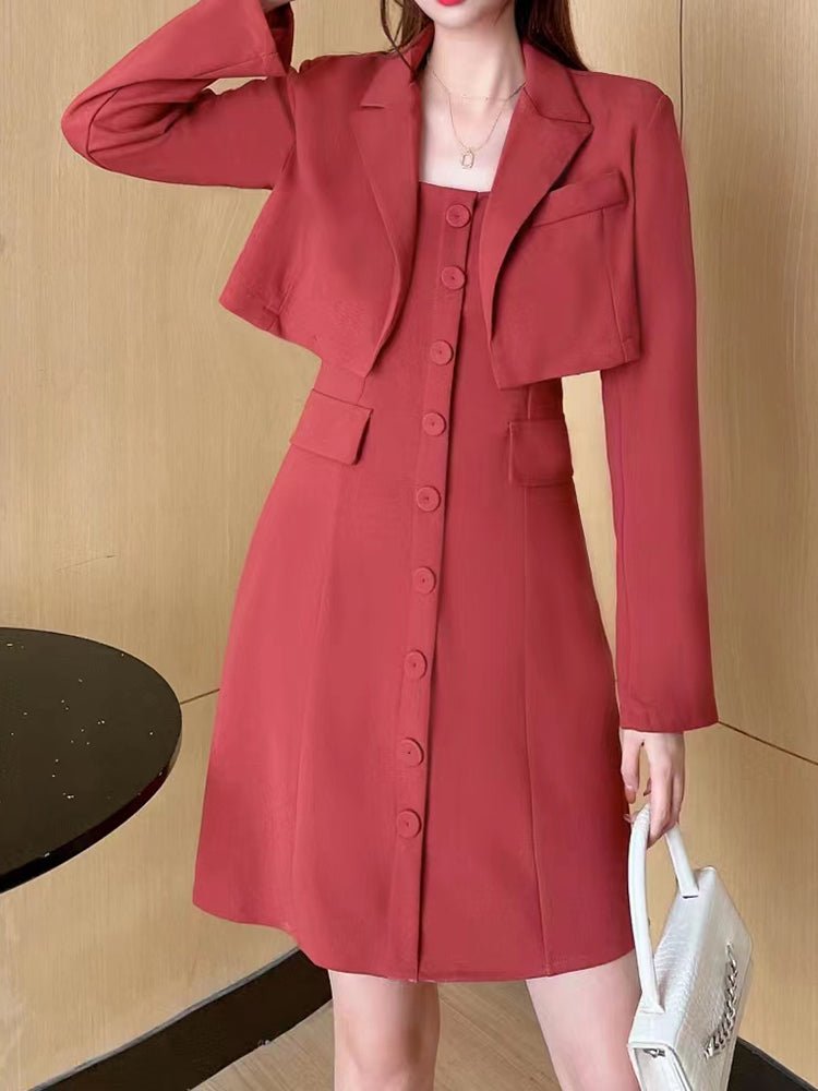 Women's Sets Solid Mini Dress & Short Jacket Two Pieces Set - MsDressly
