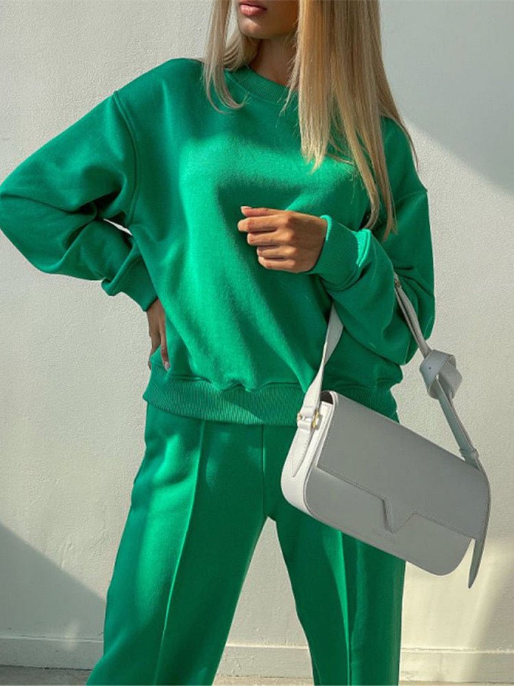 Women's Sets Solid Round Neck Casual Sports Set - Sets - Instastyled | Online Fashion Free Shipping Clothing, Dresses, Tops, Shoes - 40-50 - 7/12/2022 - color-green