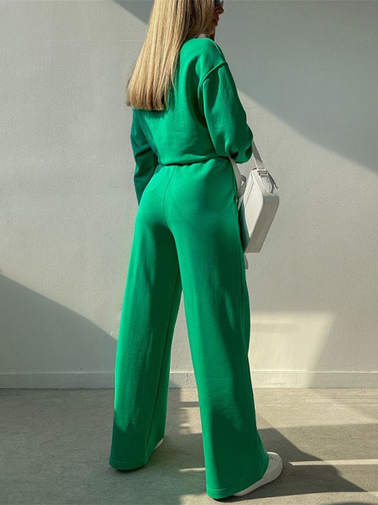 Women's Sets Solid Round Neck Casual Sports Set - Sets - Instastyled | Online Fashion Free Shipping Clothing, Dresses, Tops, Shoes - 40-50 - 7/12/2022 - color-green