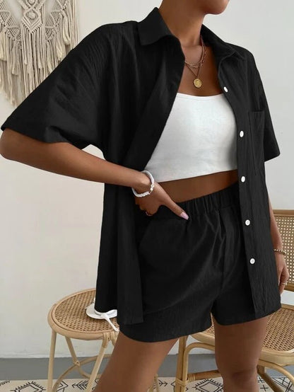 Women's Sets Solid Short Sleeve Shirt & Shorts Two Piece Set - Sets - Instastyled | Online Fashion Free Shipping Clothing, Dresses, Tops, Shoes - 14/07/2022 - 30-40 - bottoms