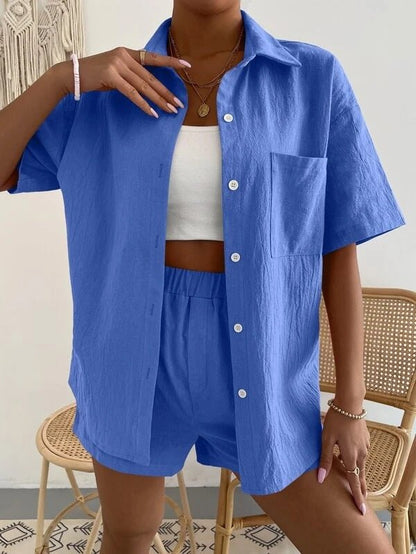 Women's Sets Solid Short Sleeve Shirt & Shorts Two Piece Set - Sets - Instastyled | Online Fashion Free Shipping Clothing, Dresses, Tops, Shoes - 14/07/2022 - 30-40 - bottoms