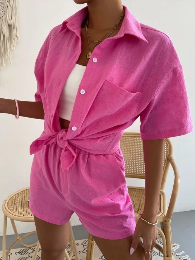 Women's Sets Solid Short Sleeve Shirt & Shorts Two Piece Set - Sets - Instastyled | Online Fashion Free Shipping Clothing, Dresses, Tops, Shoes - 14/07/2022 - 30-40 - bottoms