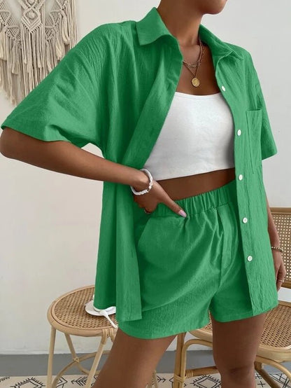 Women's Sets Solid Short Sleeve Shirt & Shorts Two Piece Set - Sets - Instastyled | Online Fashion Free Shipping Clothing, Dresses, Tops, Shoes - 14/07/2022 - 30-40 - bottoms