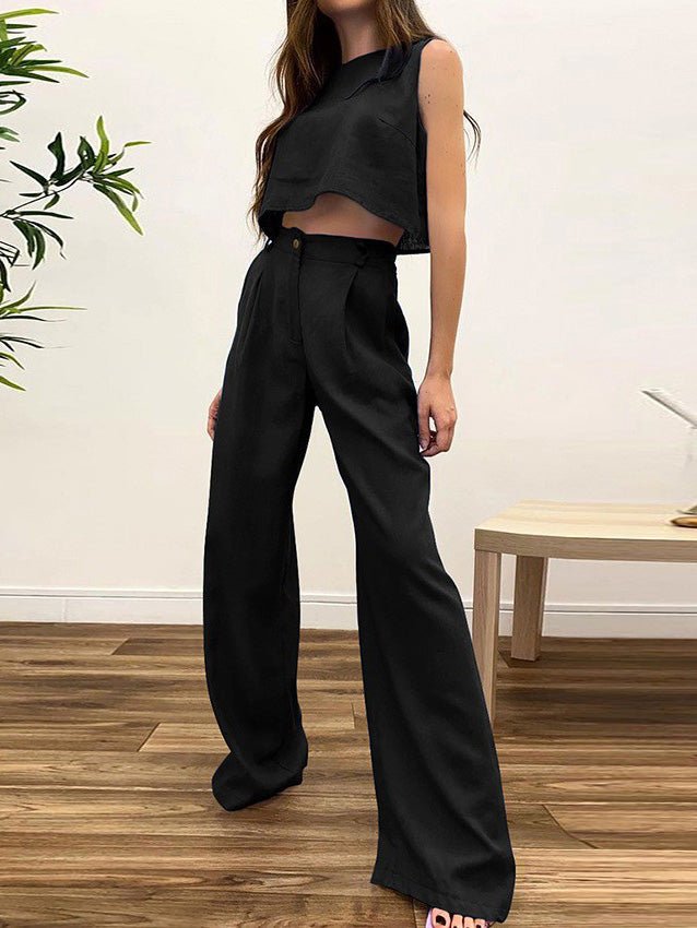 Women's Sets Solid Sleeveless Top & Straight Pants Two-Piece Set - Sets - Instastyled | Online Fashion Free Shipping Clothing, Dresses, Tops, Shoes - 22/07/2022 - bottoms - color-black