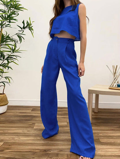 Women's Sets Solid Sleeveless Top & Straight Pants Two-Piece Set - Sets - Instastyled | Online Fashion Free Shipping Clothing, Dresses, Tops, Shoes - 22/07/2022 - bottoms - color-black