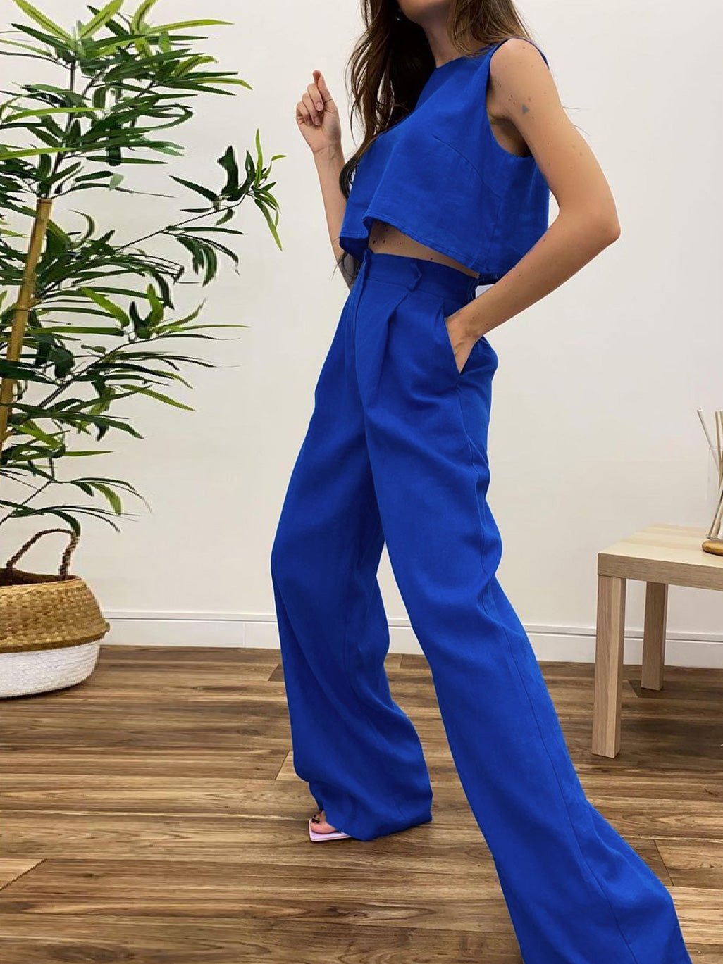 Women's Sets Solid Sleeveless Top & Straight Pants Two-Piece Set - Sets - Instastyled | Online Fashion Free Shipping Clothing, Dresses, Tops, Shoes - 22/07/2022 - bottoms - color-black