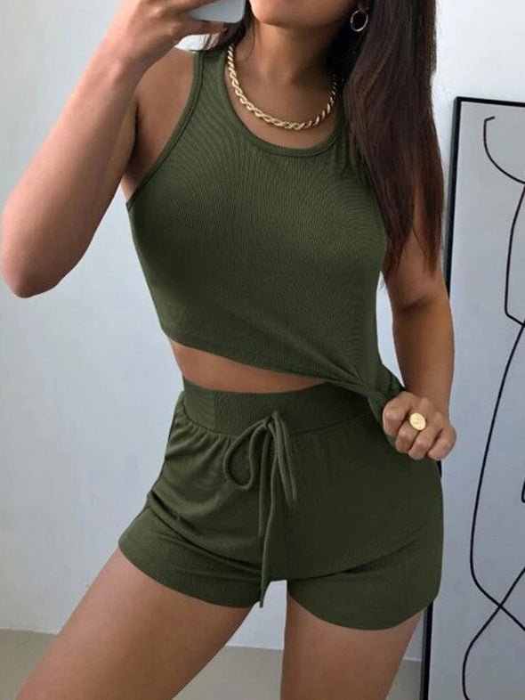 Women's Sets Solid Tank Top & Shorts Casual Two-Piece Set - Sets - Instastyled | Online Fashion Free Shipping Clothing, Dresses, Tops, Shoes - 20-30 - 25/03/2022 - Bottoms