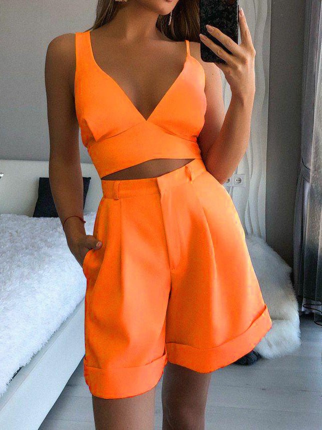 Women's Sets Solid Tube Top & High Waist Shorts Two-Piece Set - Sets - Instastyled | Online Fashion Free Shipping Clothing, Dresses, Tops, Shoes - 16/03/2022 - 30-40 - Bottoms