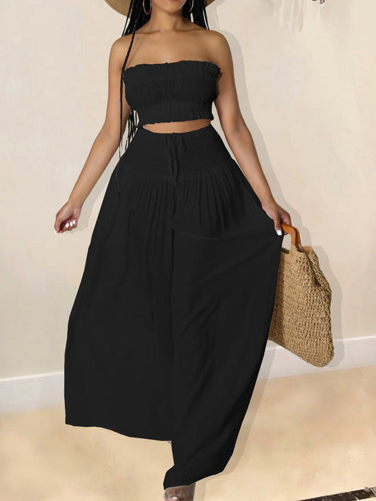 Women's Sets Solid Tube Top Wide Leg Pants Two-Piece Set - Sets - Instastyled | Online Fashion Free Shipping Clothing, Dresses, Tops, Shoes - 01/03/2022 - 40-50 - Bottoms