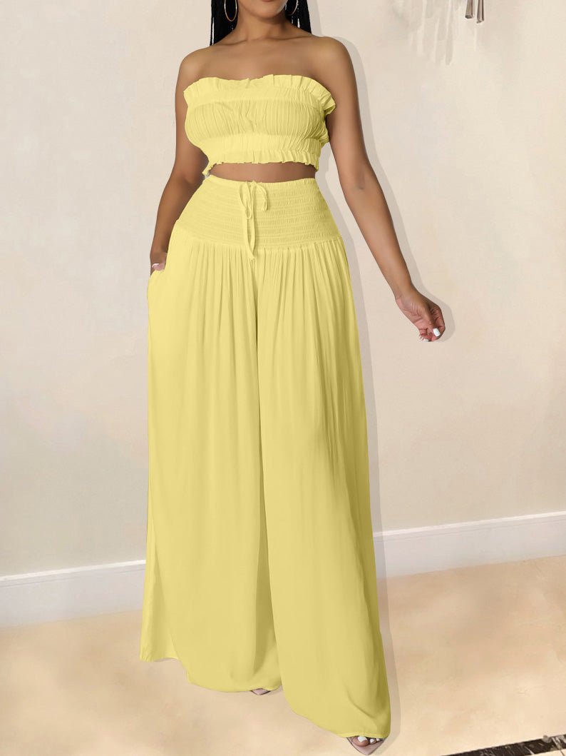 Women's Sets Solid Tube Top Wide Leg Pants Two-Piece Set - Sets - Instastyled | Online Fashion Free Shipping Clothing, Dresses, Tops, Shoes - 01/03/2022 - 40-50 - Bottoms