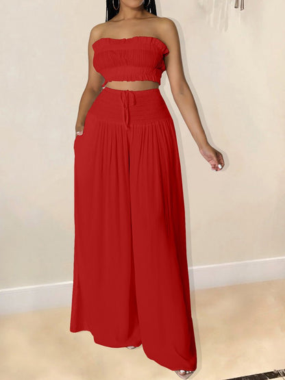 Women's Sets Solid Tube Top Wide Leg Pants Two-Piece Set - Sets - Instastyled | Online Fashion Free Shipping Clothing, Dresses, Tops, Shoes - 01/03/2022 - 40-50 - Bottoms