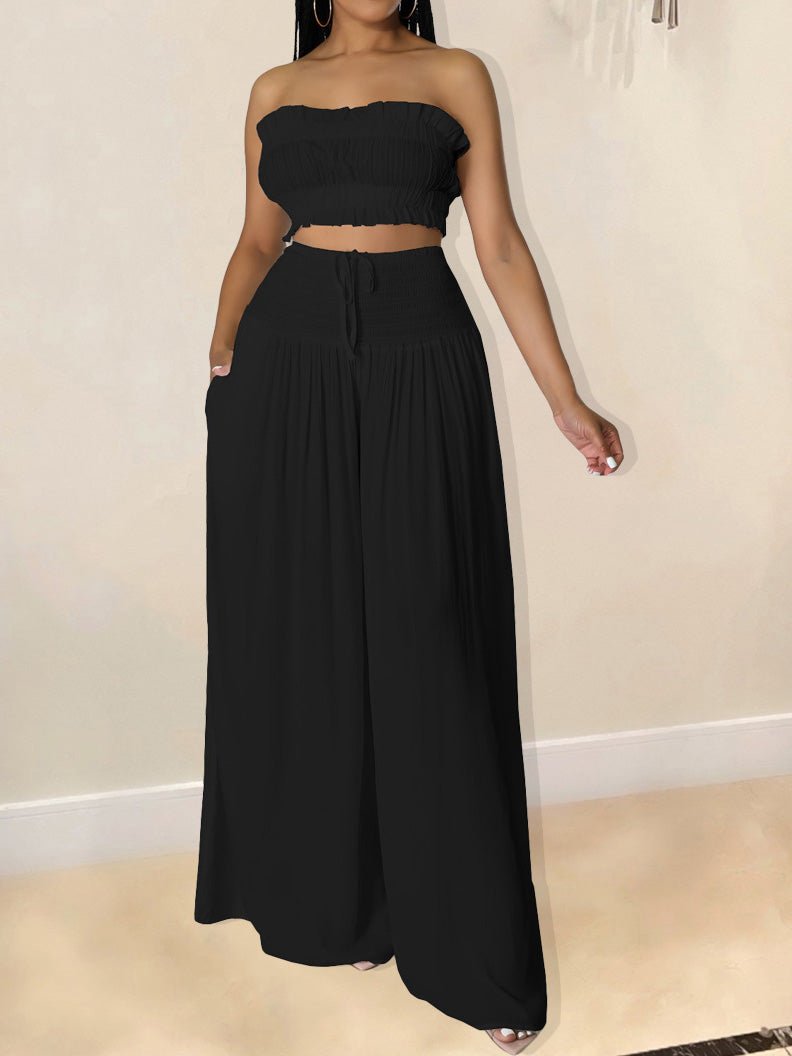 Women's Sets Solid Tube Top Wide Leg Pants Two-Piece Set - Sets - Instastyled | Online Fashion Free Shipping Clothing, Dresses, Tops, Shoes - 01/03/2022 - 40-50 - Bottoms