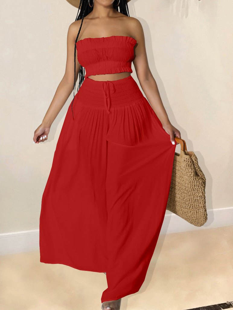 Women's Sets Solid Tube Top Wide Leg Pants Two-Piece Set - Sets - Instastyled | Online Fashion Free Shipping Clothing, Dresses, Tops, Shoes - 01/03/2022 - 40-50 - Bottoms